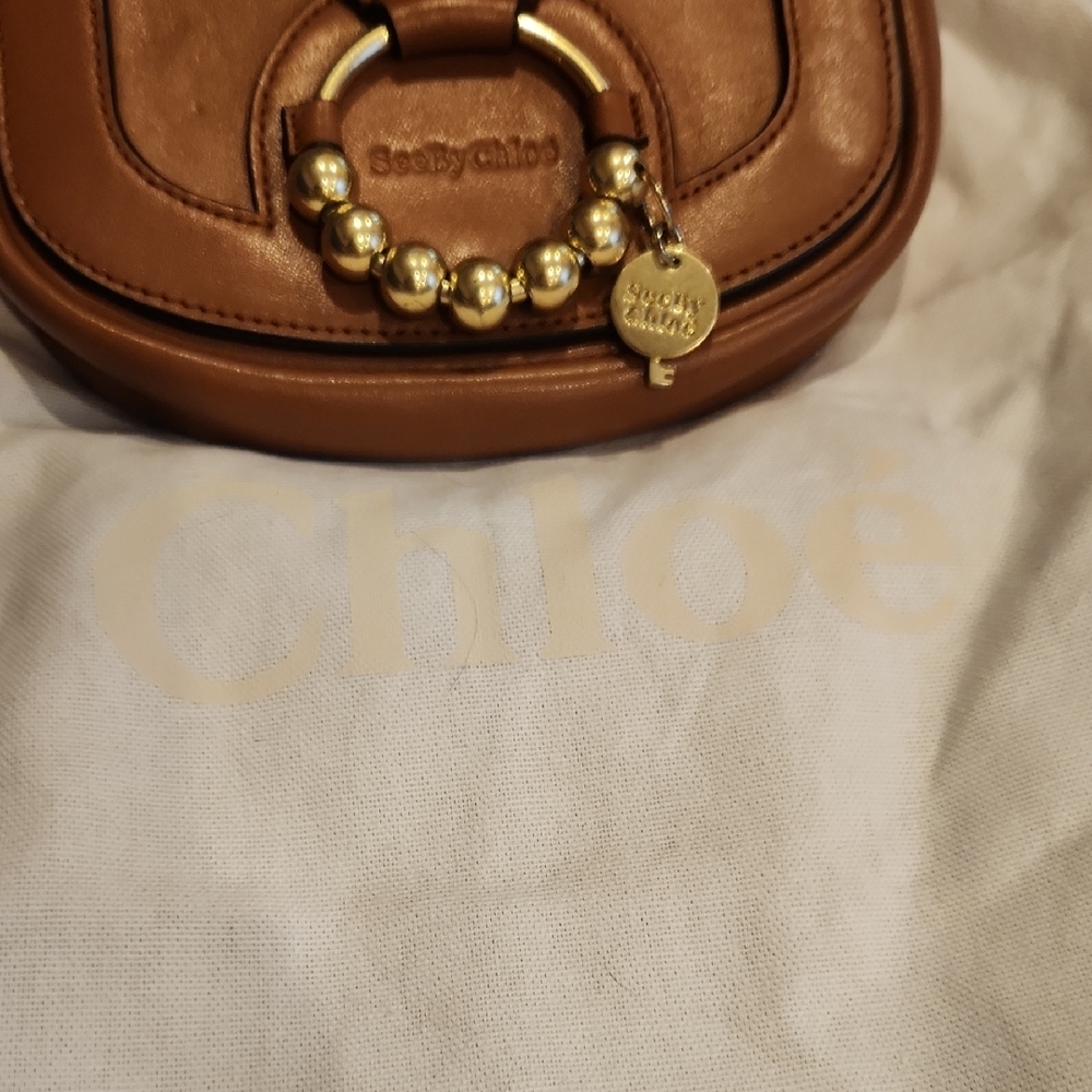 Small See By Chloe Tan Leather Crossbody with Gold Ring Charm - Picture 10 of 10